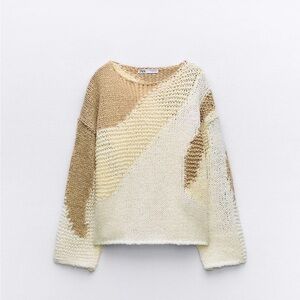 Zara Women's Beige and Cream Knit Sweater